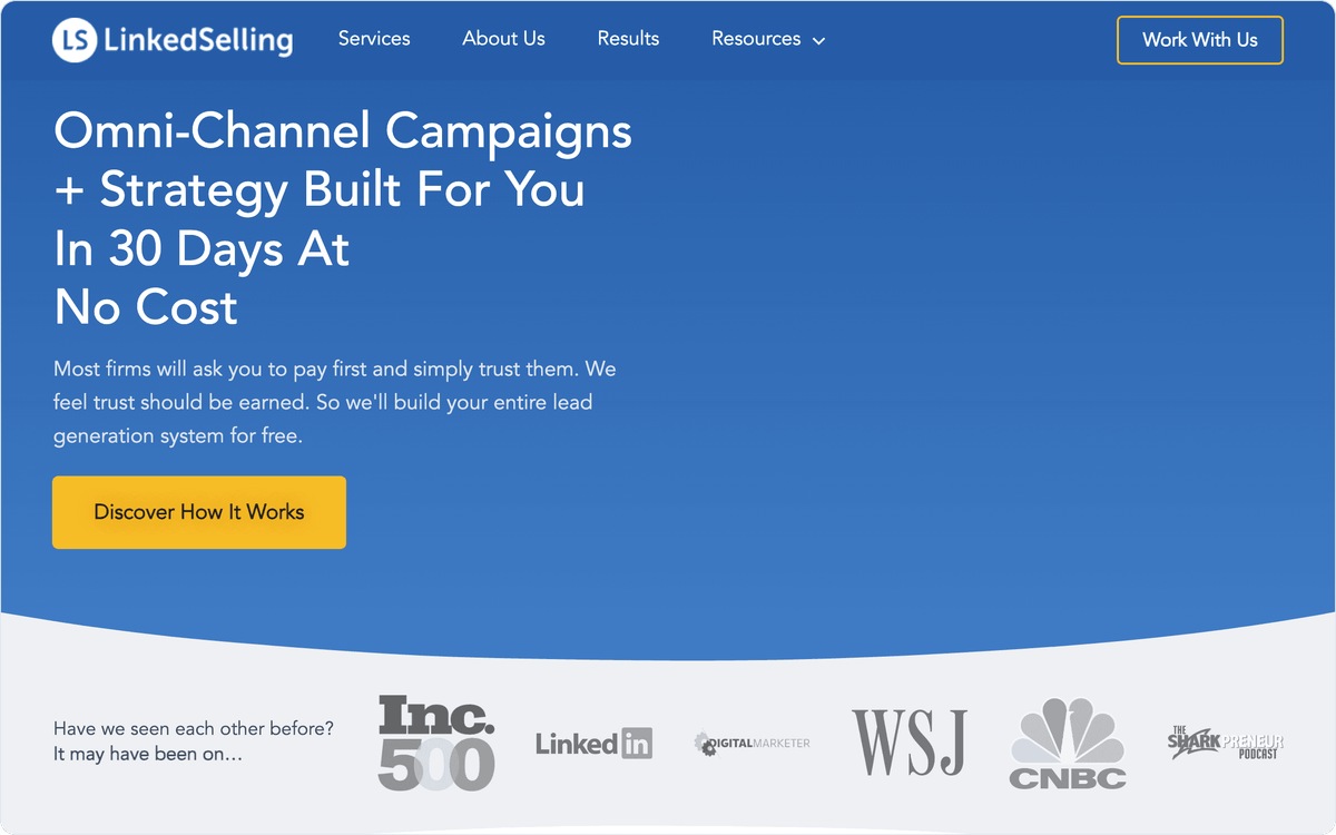 LinkedSelling homepage, first screen