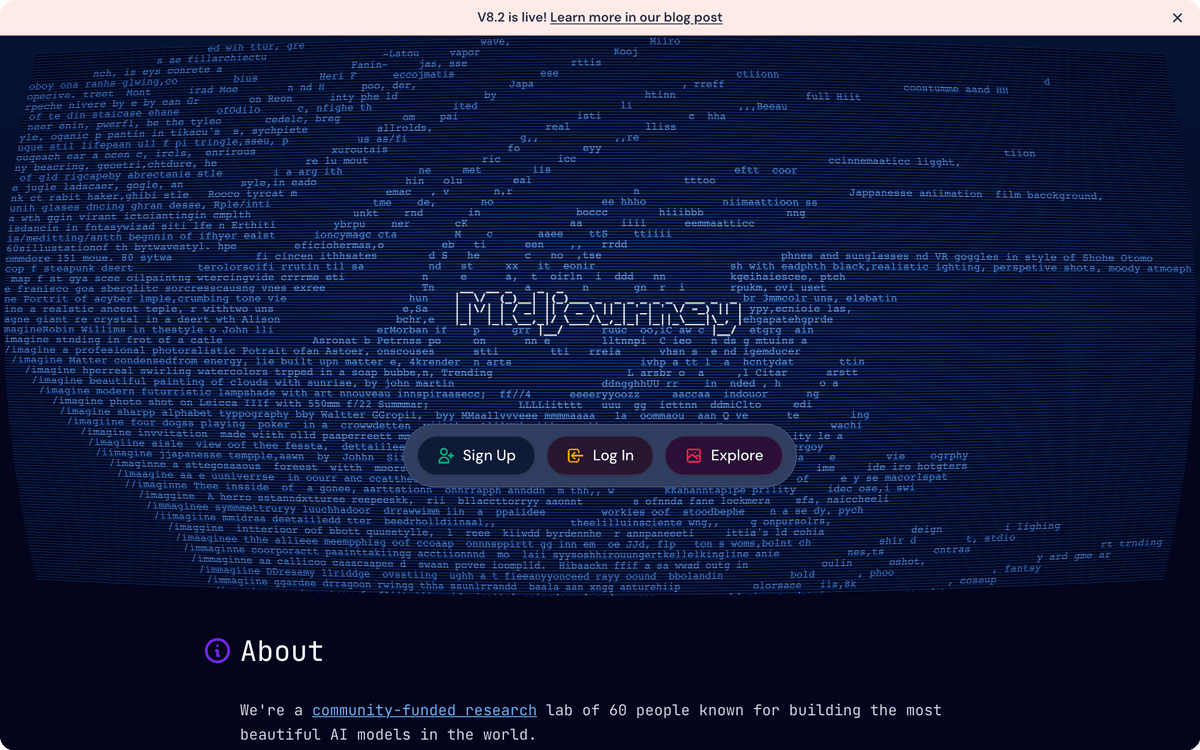Midjourney AI image generator homepage