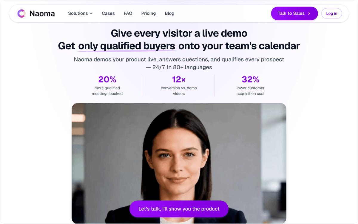 Naoma AI demo agent homepage, first screen