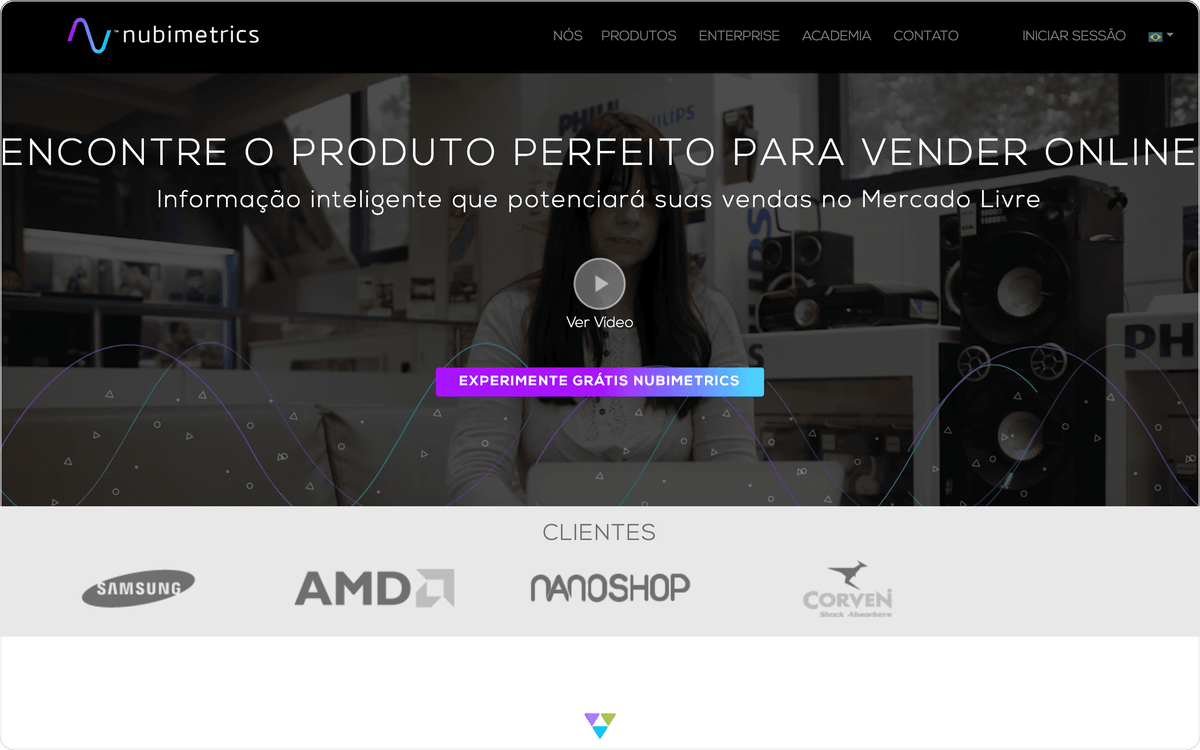 Página inicial da Nubimetrics, ferramenta de pesquisa de mercado para vendedores do Mercado Livre