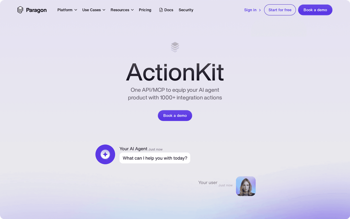Paragon ActionKit embedded integration platform homepage