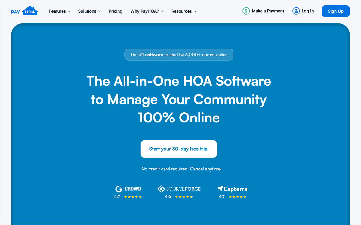PayHOA all-in-one HOA software homepage hero