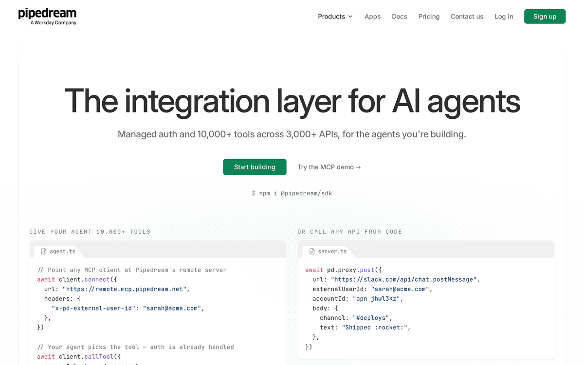 Pipedream Connect integration platform homepage