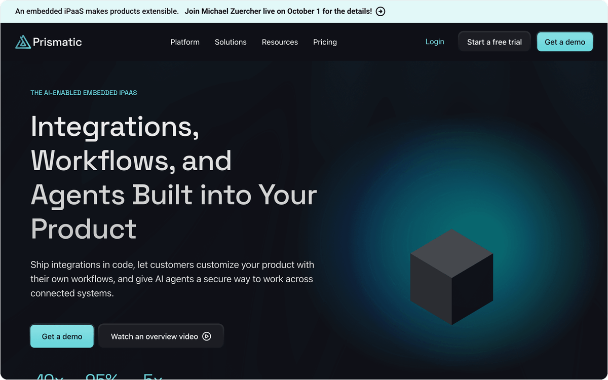 Prismatic homepage, first screen, captured September 2026