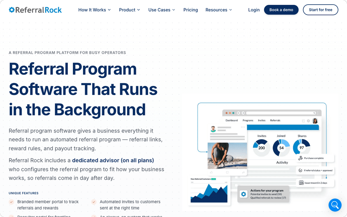 Plataforma Referral Rock com preço fixo mensal para negócios mid-market e programas de indicação ilimitados