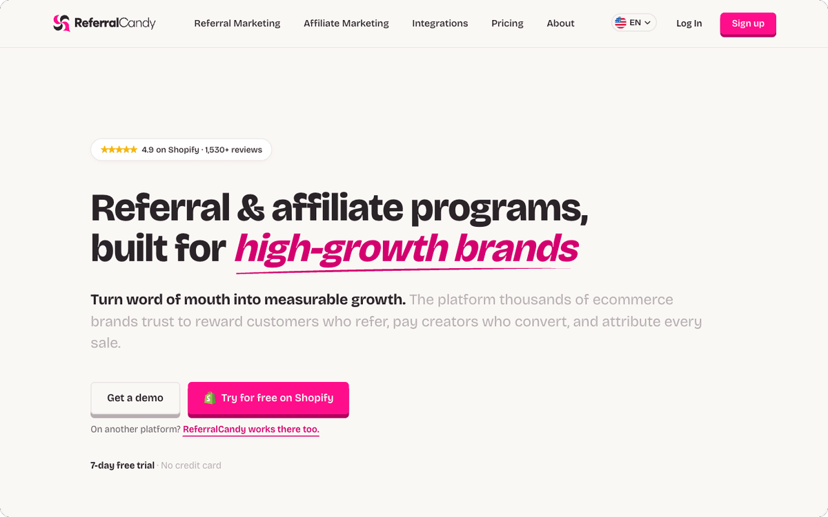 Dashboard do ReferralCandy para lojas Shopify e WooCommerce com programa de indicação integrado