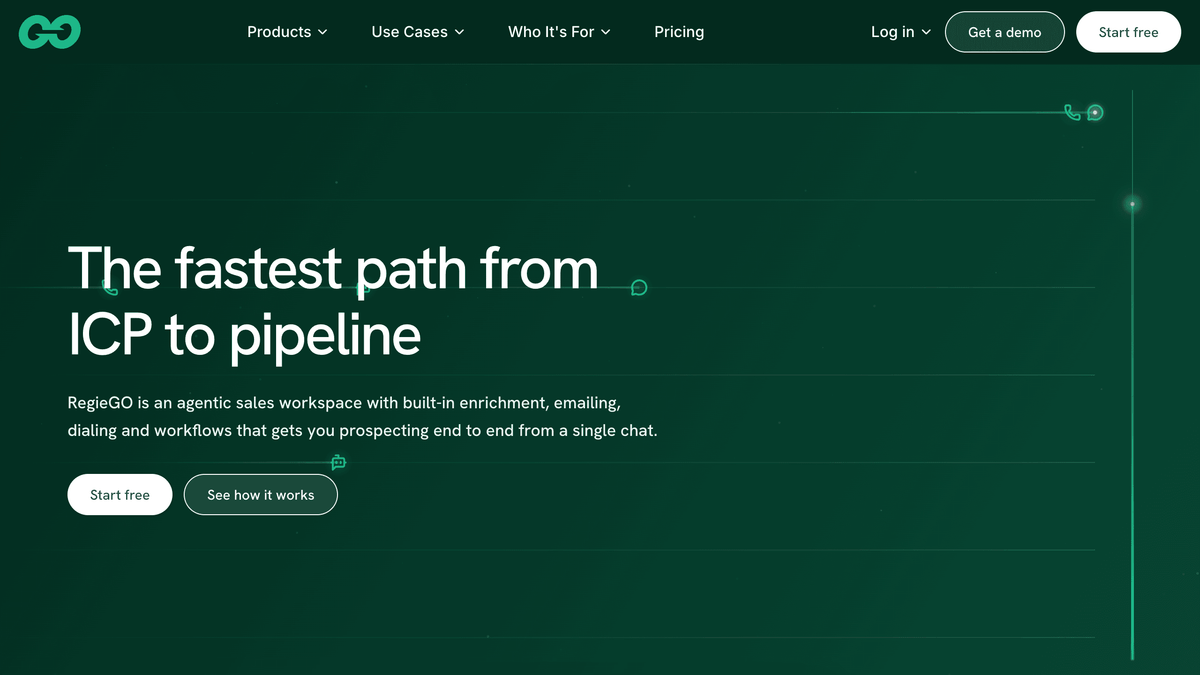 Regie.ai homepage, agentic sales workspace for outbound prospecting