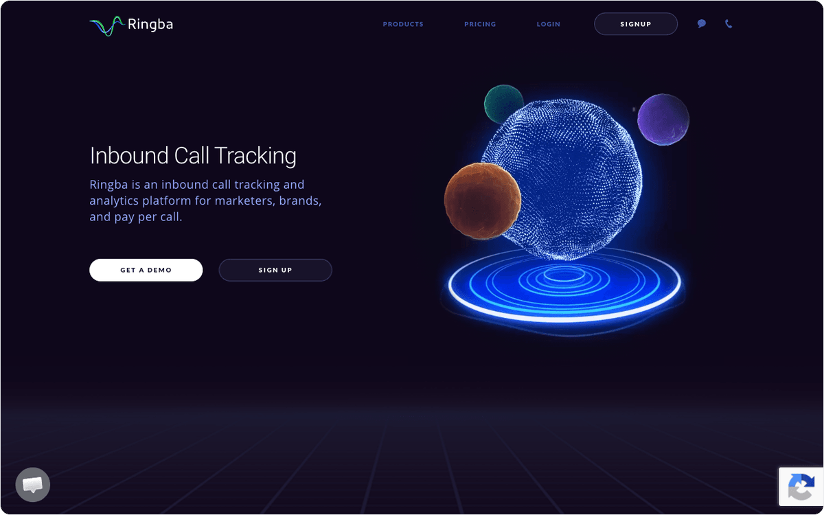 Ringba hero section showing real-time call routing and bidding for pay-per-call marketers