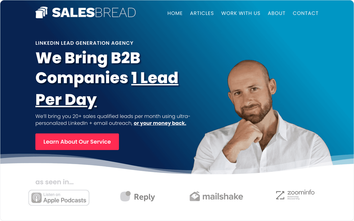SalesBread homepage, first screen