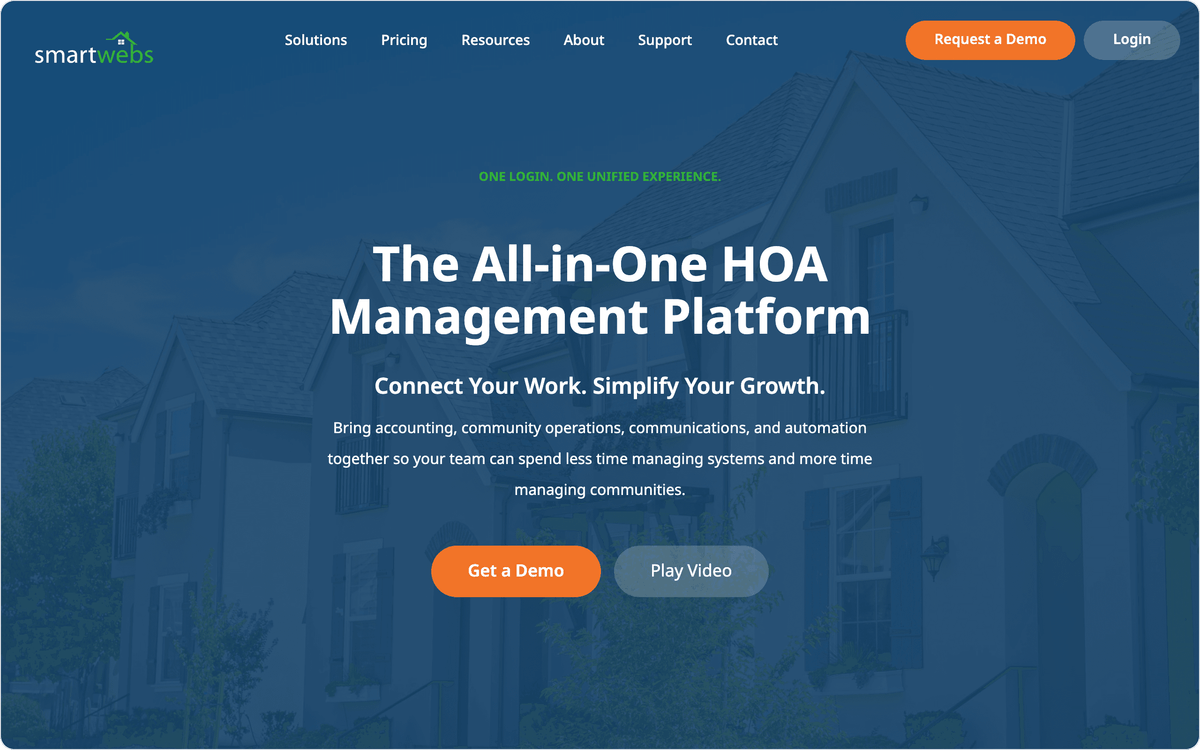 Smartwebs HOA management platform homepage hero