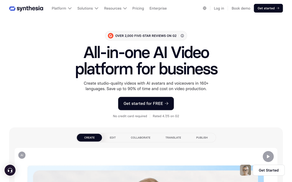 Synthesia AI avatar video homepage