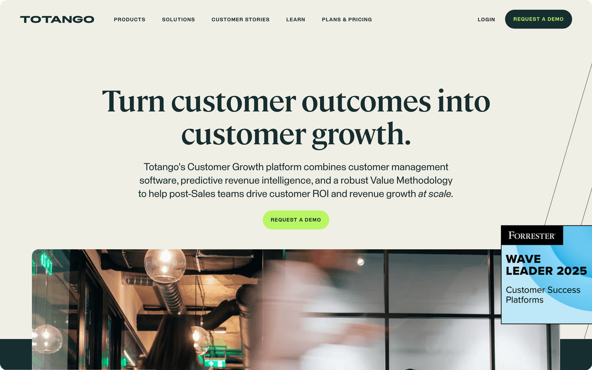 Totango customer success platform homepage hero