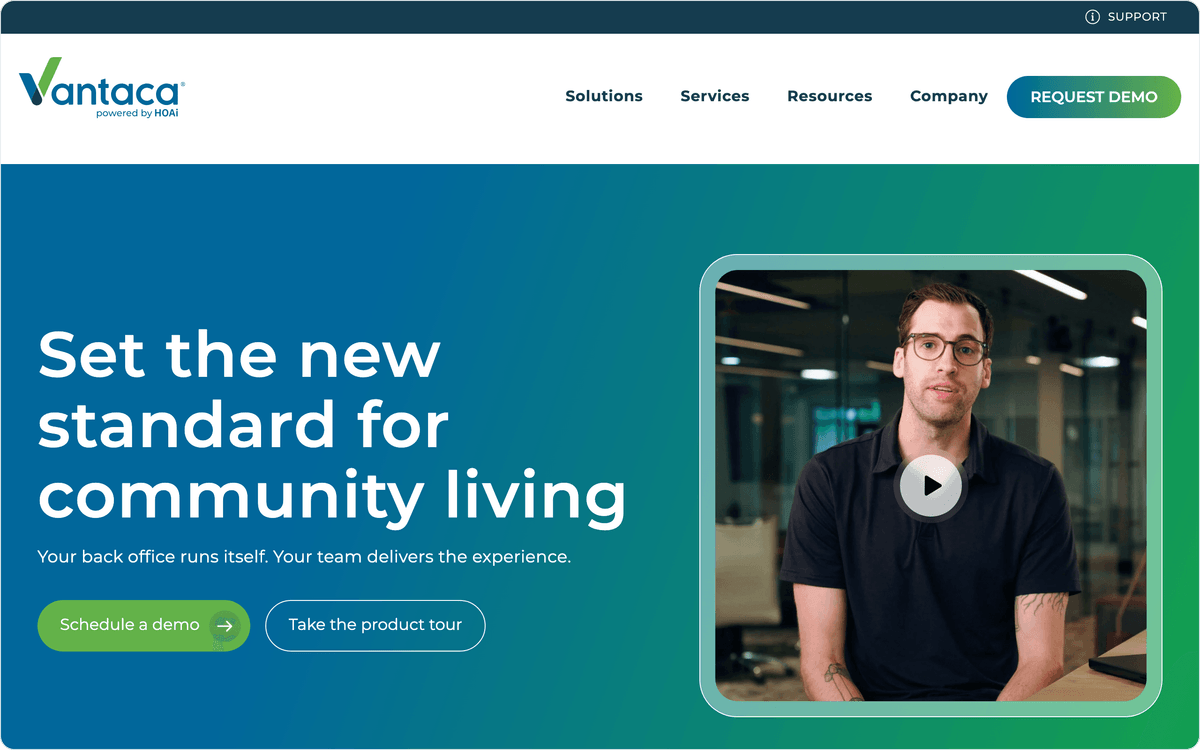 Vantaca HOA management platform homepage hero