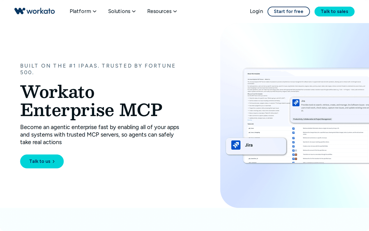Workato Enterprise MCP homepage