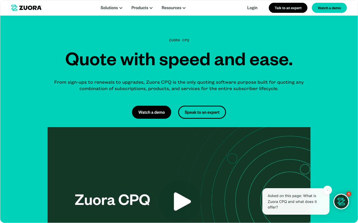 Zuora CPQ subscription quoting and billing dashboard screenshot