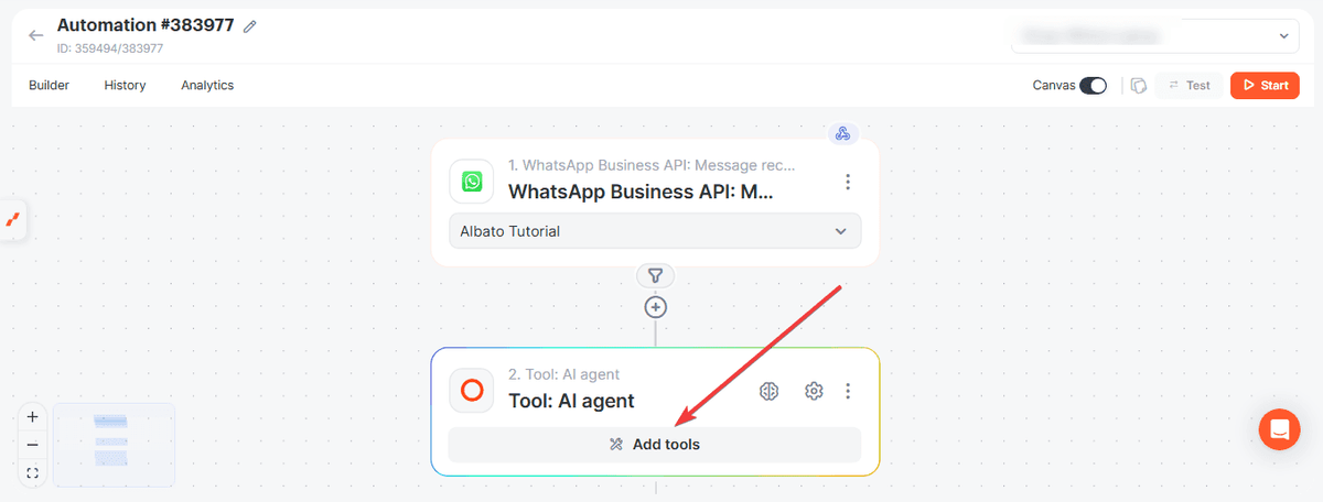 Adicionando a ferramenta Search Events do Google Calendar ao agente de IA da Albato e definindo o Calendar ID que ele deve consultar em busca de horários livres