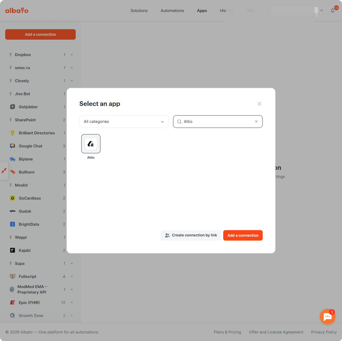 Select Attio in Albato