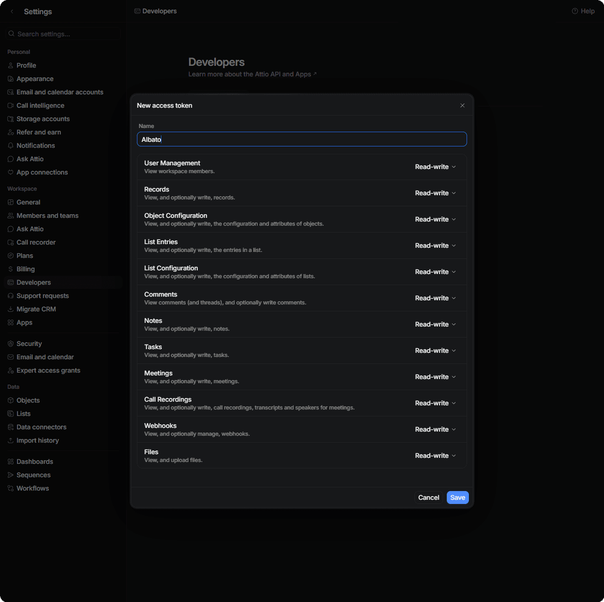 Configure the Attio access token