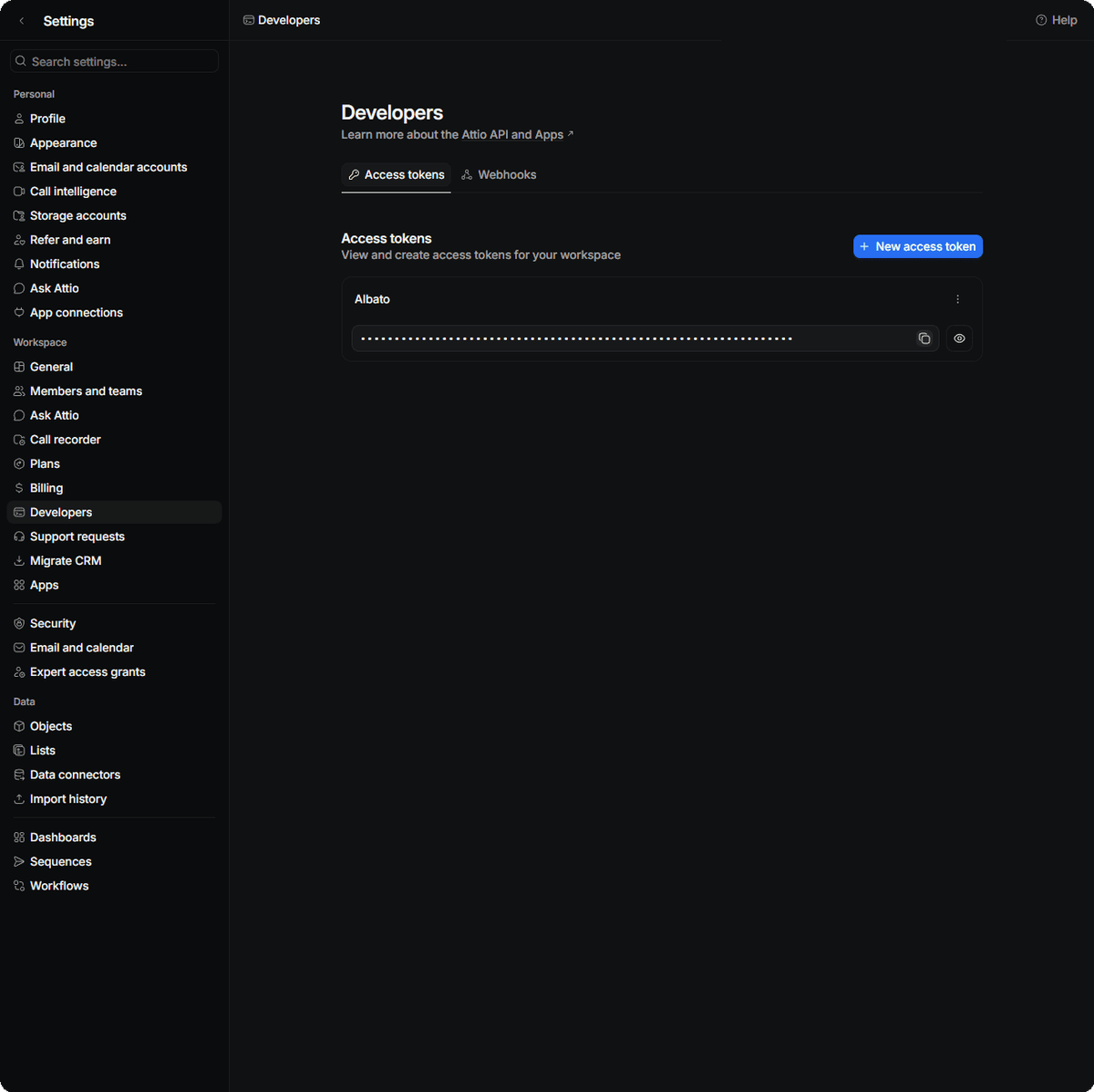 Copy the Attio access token