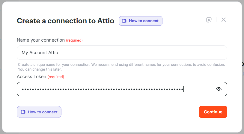 Enter the Attio access token in Albato