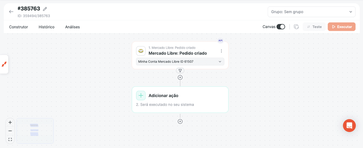 Gatilho de pedido aprovado do Mercado Livre adicionado a uma automação da Albato