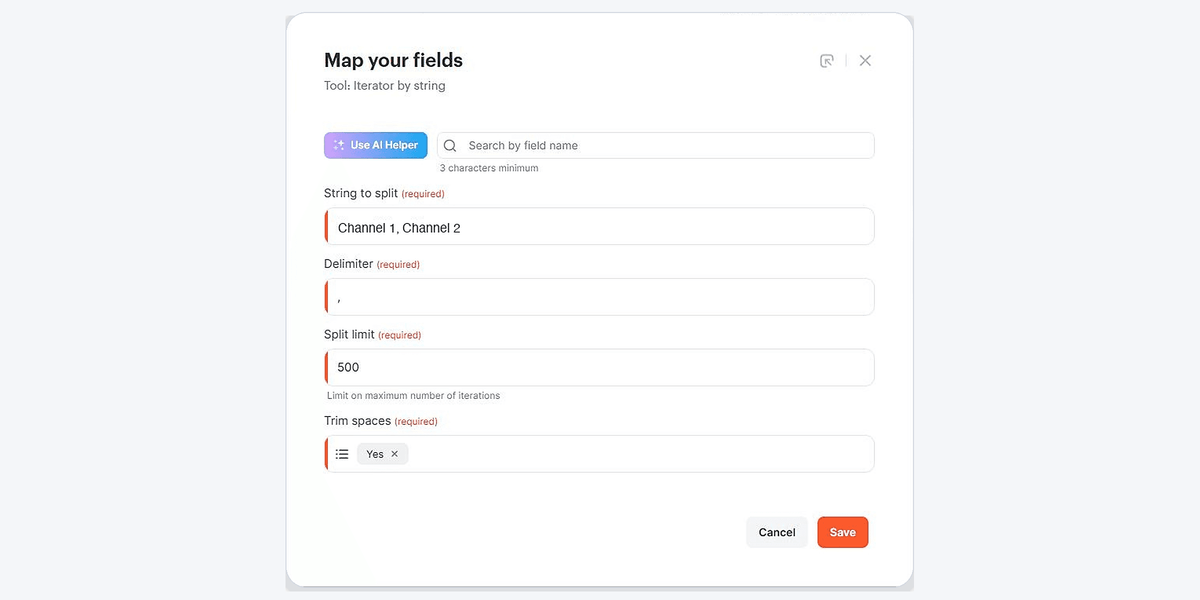 Iterator by String settings