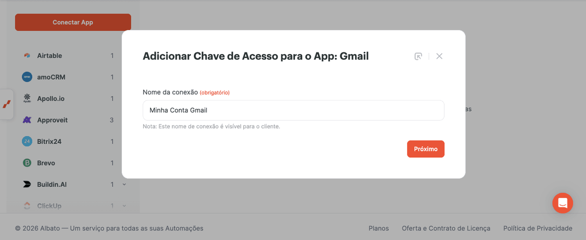 Captura de tela da configuração da conexão por link 04