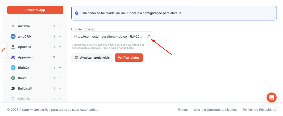 Captura de tela da configuração da conexão por link 05