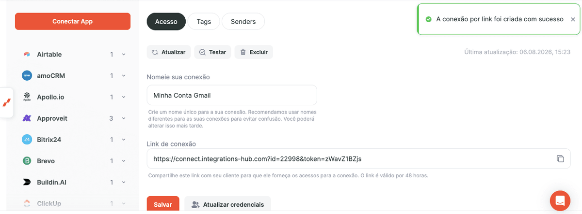 Captura de tela da configuração da conexão por link 09