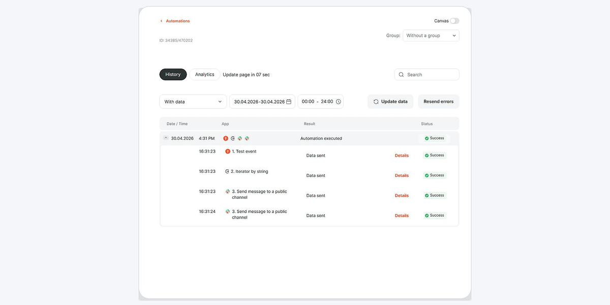 Automation run result with all statuses Success