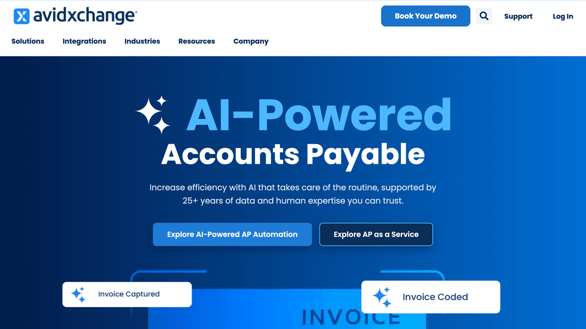 AvidXchange high-volume AP automation hero screen for real estate and construction finance teams