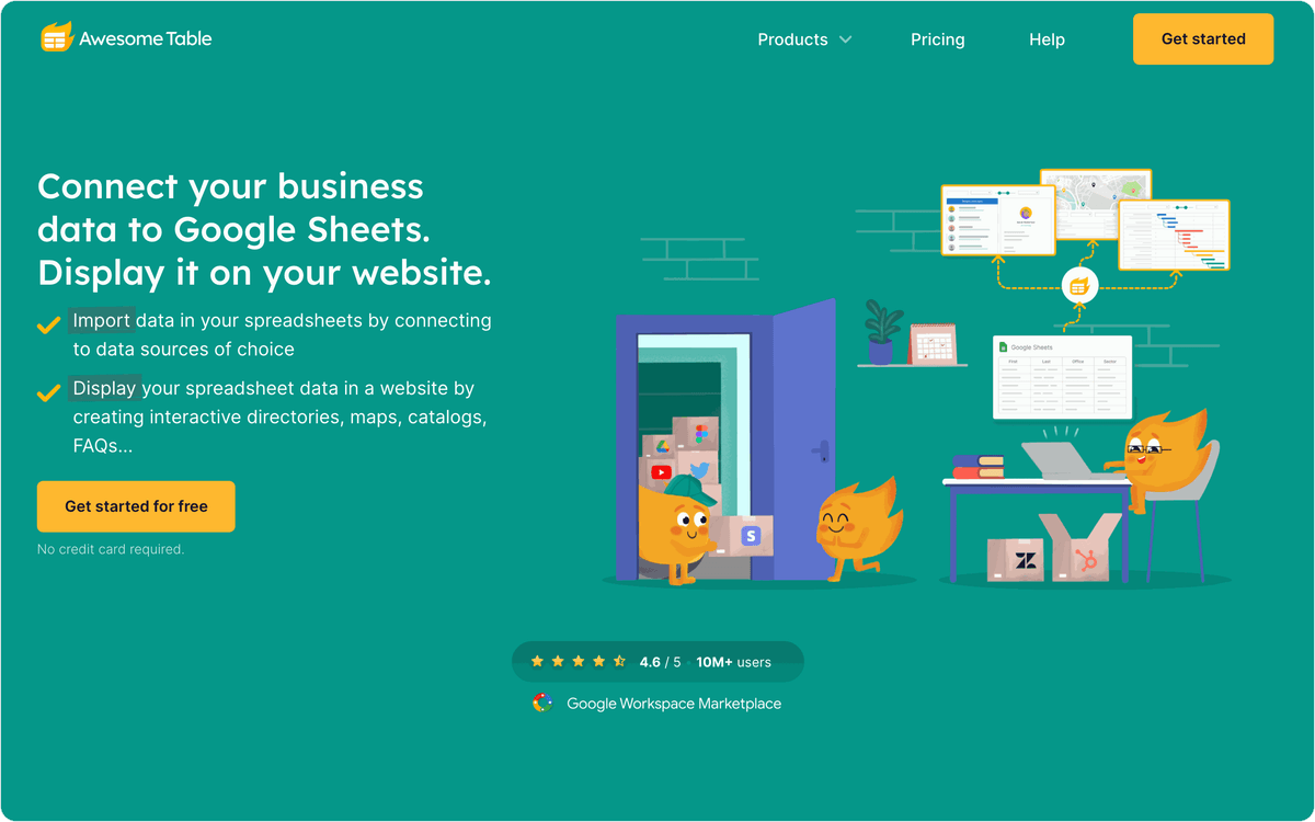 Awesome Table homepage hero: display Google Sheets data on your website