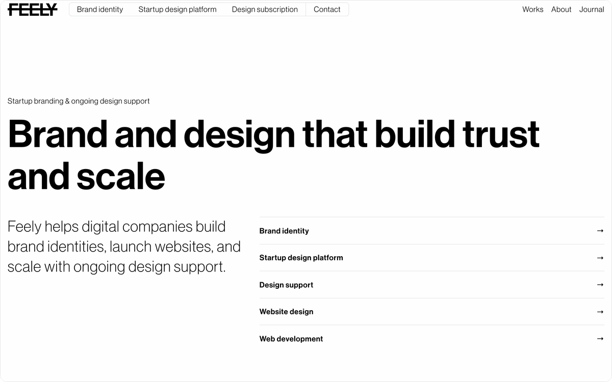 Feely Studio homepage, first screen