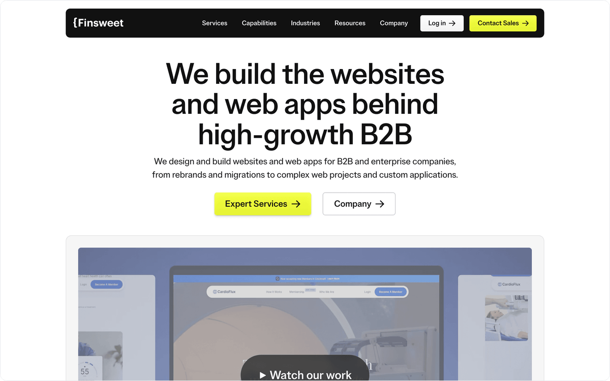 Finsweet homepage, first screen