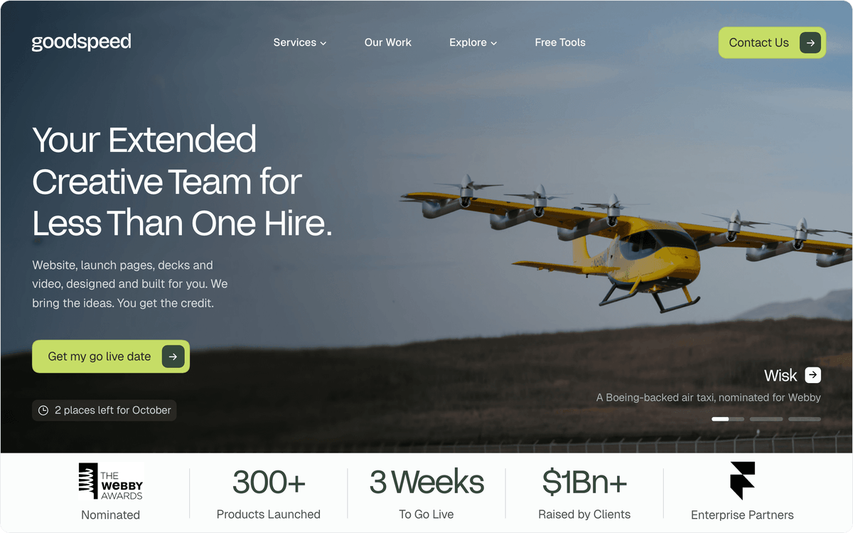 Goodspeed homepage, first screen
