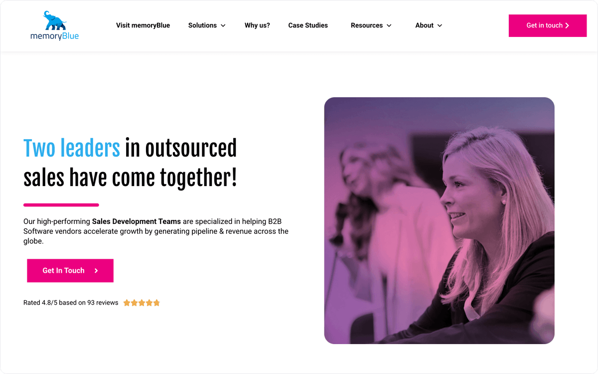 Operatix website, now branded memoryBlue after the merger, first screen
