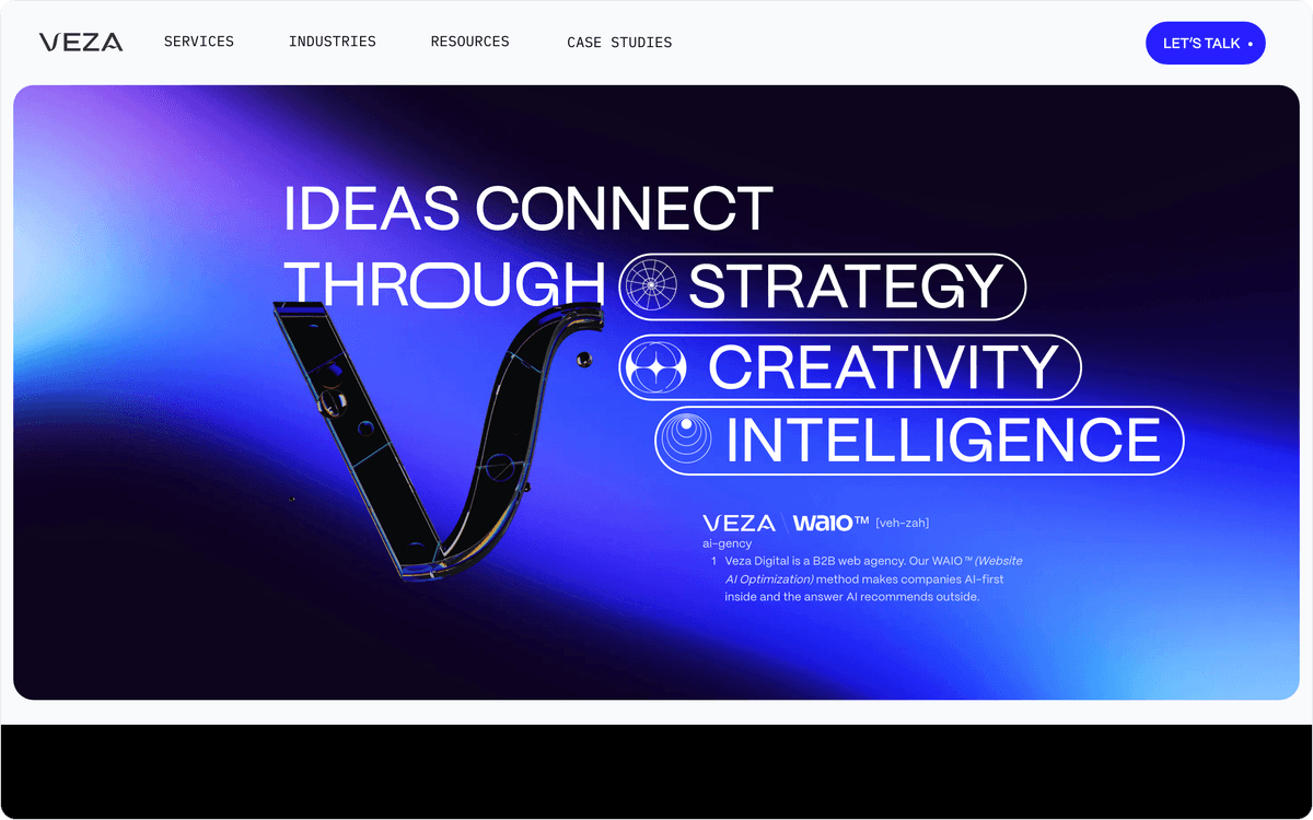 Veza Digital homepage, first screen