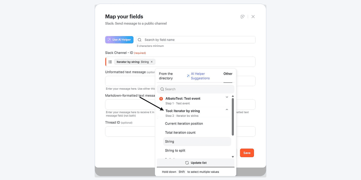 Slack Channel ID field with Iterator by String value
