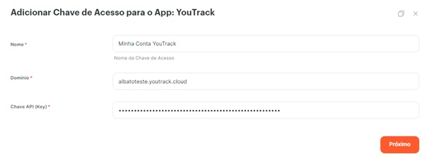 configurando a conexão do app YouTrack na Albato